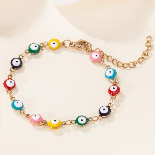 Bracelet Evil Eye bijoux, Acier inoxydable 304, avec 5cm chaînes de rallonge, Plaqué or 18K, bijoux de mode & pour femme & émail, plus de couleurs à choisir, Longueur Environ 16 cm, Vendu par PC