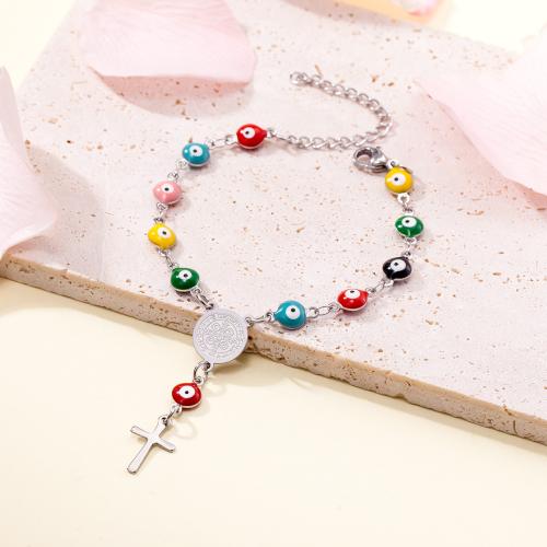 Bracelet Evil Eye bijoux, Acier inoxydable 304, avec 5cm chaînes de rallonge, Plaqué or 18K, bijoux de mode & pour femme & émail, plus de couleurs à choisir, Longueur Environ 15 cm, Vendu par PC