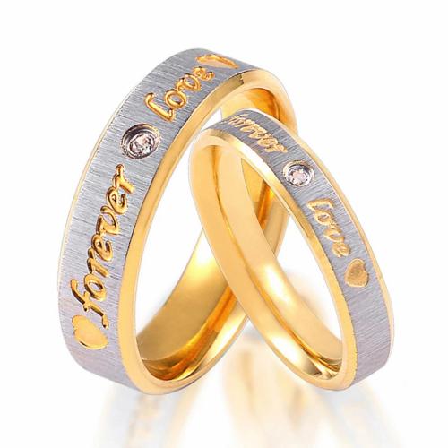 Anillos para Parejas, acero inoxidable 304, unisexo & diverso tamaño para la opción & micro arcilla de zirconia cúbica, dorado, Vendido por UD