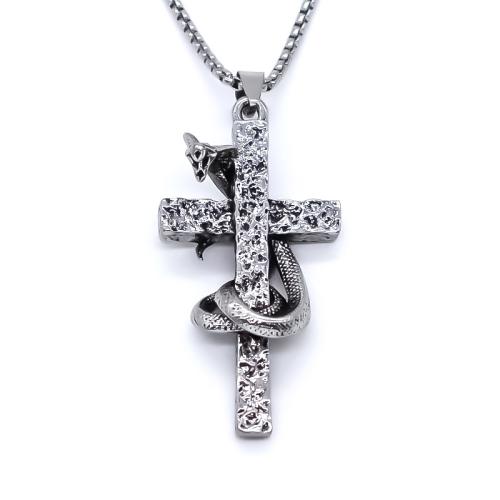 Sinc Alloy Jewelry muince, Cross, jewelry faisin & unisex, airgid, 56x29mm, Fad Thart 70 cm, Díolta De réir PC