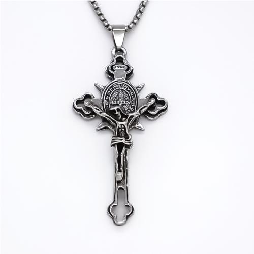 Zink Alloy Smycken Collier, Cross, polerad, mode smycken & Unisex, silver, 62x32mm, Längd Ca 70 cm, Säljs av PC