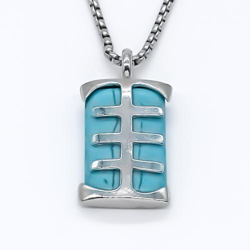 Zinklegering halskettingen, Zinc Alloy, met Synthetische Turquoise, gepolijst, mode sieraden & uniseks, zilver, 37x20mm, Lengte Ca 70 cm, Verkocht door PC