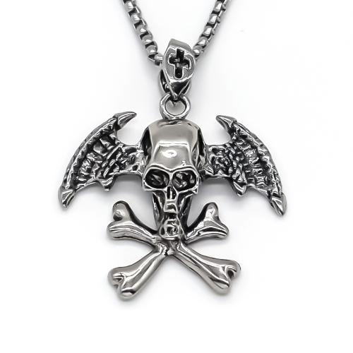 Zinc Alloy smykker halskæde, Skull, poleret, mode smykker & Unisex, sølv, 37x38mm, Længde Ca. 70 cm, Solgt af PC