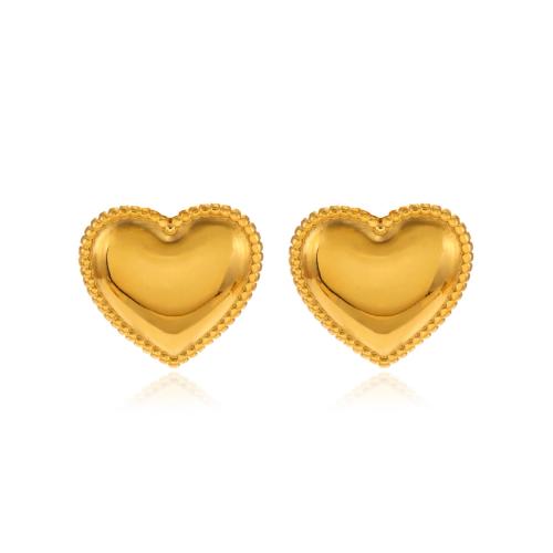 Roestvrij staal Stud Earrings, 304 roestvrij staal, Hart, 18K verguld, mode sieraden & voor vrouw, gouden, 13x14mm, Verkocht door pair