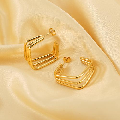 Stainless Steel Stud Earrings 304 Stainless Steel 18K gold plated fashion jewelry & for woman golden Sold By Pair