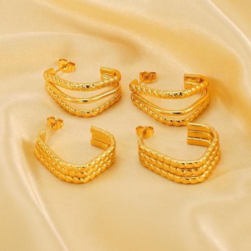 Stainless Steel Stud Earrings 304 Stainless Steel 18K gold plated fashion jewelry & for woman golden Sold By Pair