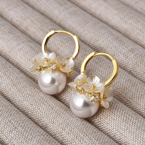 Pendientes de Palanca Hacia Atrás en Latón, metal, con Perlas de plástico ABS, chapado en color dorado, Joyería & con diamantes de imitación, dorado, libre de níquel, plomo & cadmio, 23mm, Vendido por Par