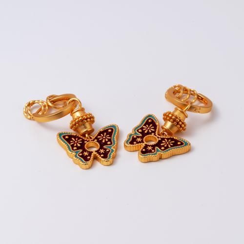 Pendientes de Gota en Latón, metal, Mariposa, chapado, Joyería, dorado, libre de níquel, plomo & cadmio, 18x34mm, Vendido por Par