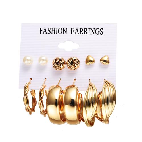 Zinc Alloy Stud Earring, with Plastic Pearl, 6 pieces & different styles for choice & for woman, Sold By Set