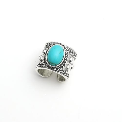 Bague en alliage de zinc, avec turquoise, Plaqué de couleur d'argent, bijoux de mode & unisexe, Vendu par PC