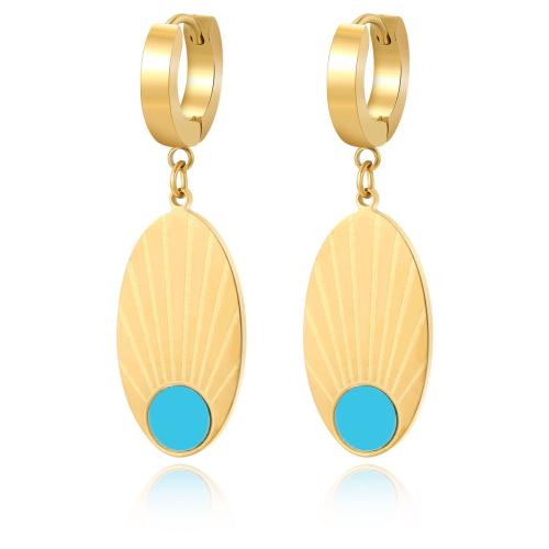 Boucle d'oreille Acier Titane, avec turquoise, Placage, pour femme, doré, Vendu par paire