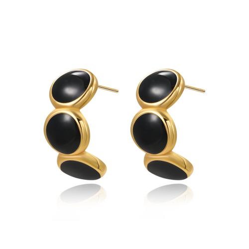 Stainless Steel Stud Earrings 304 Stainless Steel plated for woman & enamel Sold By Pair