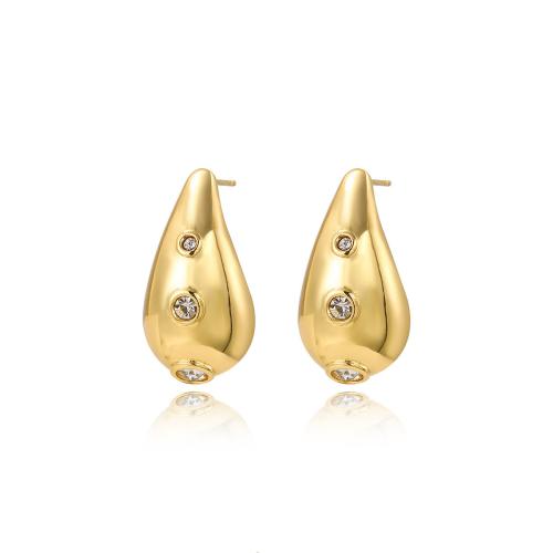 Roestvrij staal Stud Earrings, 304 roestvrij staal, plated, micro pave zirconia & voor vrouw, gouden, Verkocht door pair