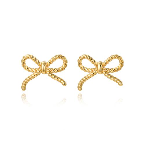 Stainless Steel Stud Earrings 304 Stainless Steel Bowknot plated for woman golden Sold By Pair