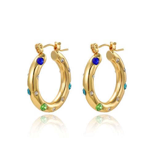 Acier inoxydable Levier Retour Earring, Acier inoxydable 304, Placage, pavé de micro zircon & pour femme, Or, Vendu par paire