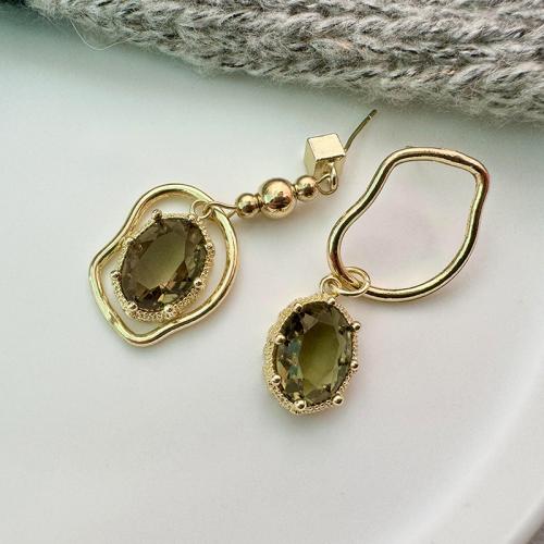 Pendientes de Perno de Aleación de Zinc, con Cristal, chapado, para mujer, dorado, Vendido por Par