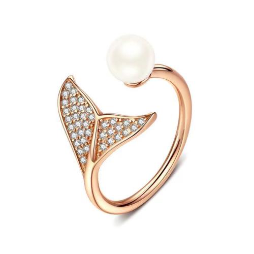 Kubieke Circonia Micro Pave Brass Ring, Messing, met Plastic Pearl, plated, micro pave zirconia & voor vrouw, meer kleuren voor de keuze, Verkocht door PC