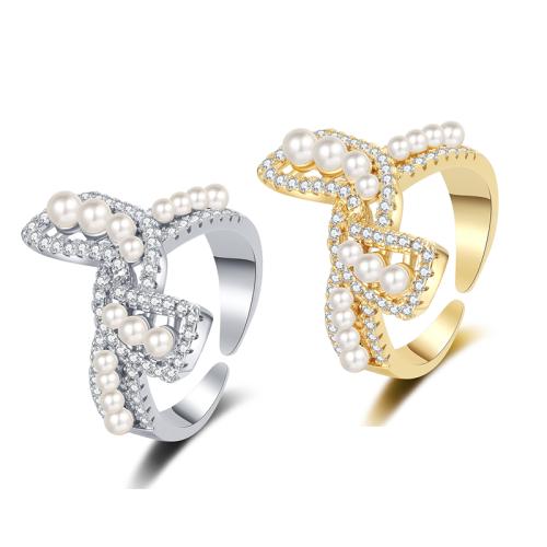 Cubi Circonia Micro Pave anello in ottone, with perla in plastica, placcato, Micro spianare cubic zirconia & per la donna, nessuno, Venduto da PC