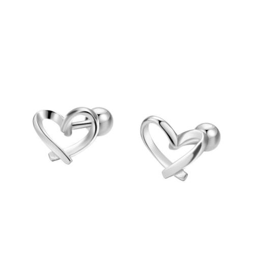 925 Sterling Sølv Stud Earring, Heart, platineret, mode smykker & for kvinde & hule, 6x6mm, Solgt af par