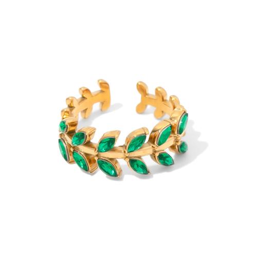 acero inoxidable 304 Anillo de dedo Cuff, Hoja, chapado en color dorado, para mujer & con diamantes de imitación, tamaño:6-8, Vendido por UD