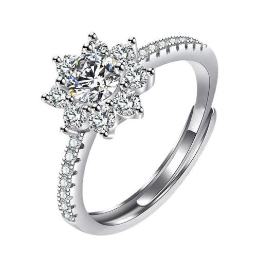 cobre Cuff Ring Finger, Floco de neve, platinado, para mulher & com strass, tamanho:6-8, vendido por PC