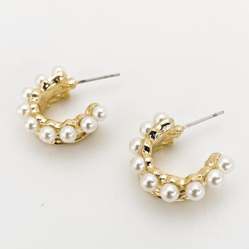 Pendientes de Perno de Aleación de Zinc, con Perlas plásticas, Joyería & para mujer, dorado, 22mm, Vendido por Par