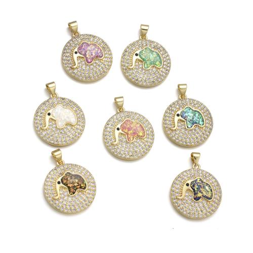 Cubic Zirconia Micro Pave Brass Pendant with Opal Elephant plated DIY & micro pave cubic zirconia Sold By PC