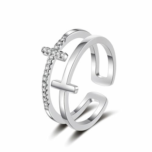 Kubieke Circonia Micro Pave Brass Ring, Messing, plated, micro pave zirconia & voor vrouw, oorspronkelijke kleur, Verkocht door PC