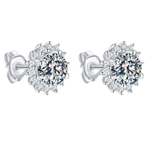 Ciúbach Zirconia Micrimhilseogra réiteodh Earring Prás, Flower, platanam plátáilte, micrea réiteach zirconia ciúbach & do bhean, 11.80x11.80mm, Díolta De réir Péire