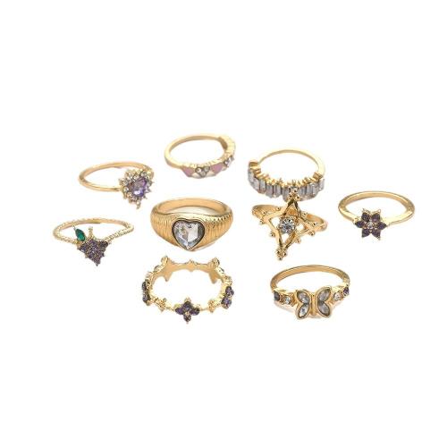 Zinc Alloy ring Set, gold plated, voor vrouw & glazuur & met strass, Verkocht door Stel