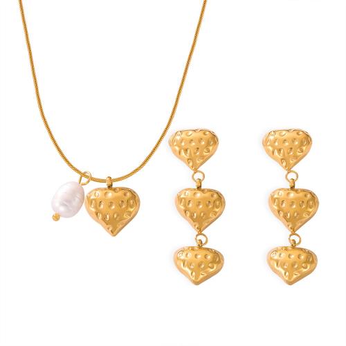 Sets de Joyas, Partículas de acero, con Perlas cultivadas de agua dulce, Corazón, Joyería & diferentes estilos para la opción & para mujer, más colores para la opción, Vendido por UD