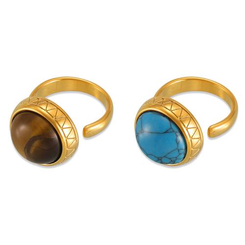 Bague acier titane, avec turquoise & oeil de tigre, bijoux de mode & pour femme, plus de couleurs à choisir, Vendu par PC