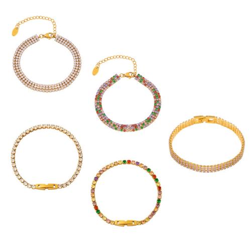 Bracelet d'acier titane, styles différents pour le choix & pavé de micro zircon & pour femme, doré, Vendu par PC