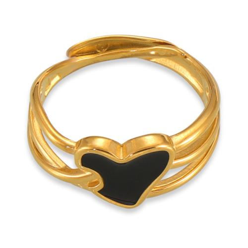 Bague acier titane, coeur, Plaqué or 18K, bijoux de mode & pour femme & émail, Or, Vendu par PC