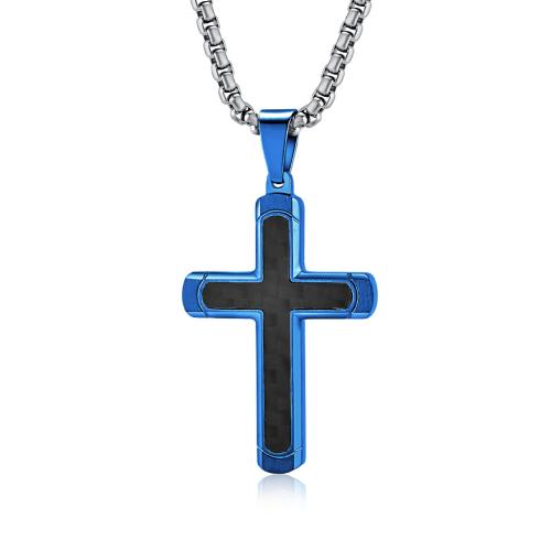 Stainless Steel Jewelry Necklace 304 Stainless Steel with Carbon Fibre Cross Vacuum Ion Plating fashion jewelry & for man Sold By PC