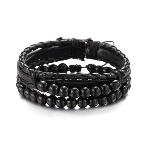 PU Leather Cord Bracelets with Wax Cord vintage & for man Sold By PC