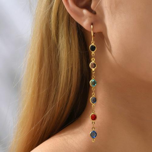 Huggie hoepel Drop Earrings, Zinc Alloy, met Bergkristal, gold plated, mode sieraden & voor vrouw, multi-gekleurde, nikkel, lood en cadmium vrij, 14x98mm, Verkocht door pair