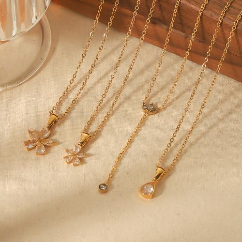 Stainless Steel Jewelry Necklace 304 Stainless Steel gold color plated fashion jewelry & with rhinestone golden Sold By PC