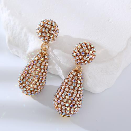 Pendientes de Perno de Aleación de Zinc, Gota, chapado en color dorado, Joyería & para mujer & con diamantes de imitación, más colores para la opción, 50x20mm, Vendido por Par