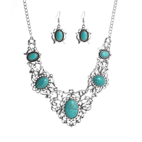 Seiteanna Jewelry Alloy Sinc, earring & muince, Sinc Alloy, le turquoise, 2 phíosa & jewelry faisin & do bhean, Díolta De réir Socraigh