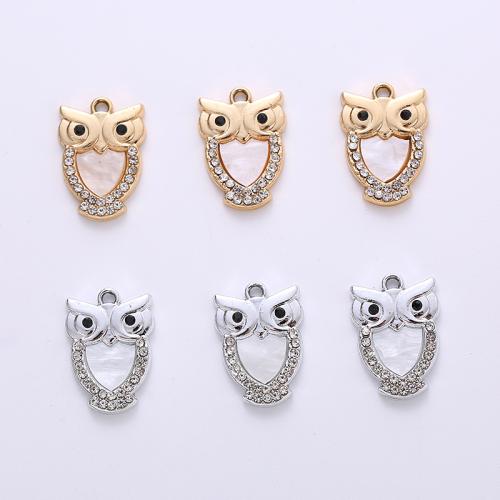 Zink Alloy Rhinestone Hängen, med Shell, Owl, plated, DIY & med strass, fler färger för val, 19.70x13.80x2mm, 200PC/Lot, Säljs av Lot