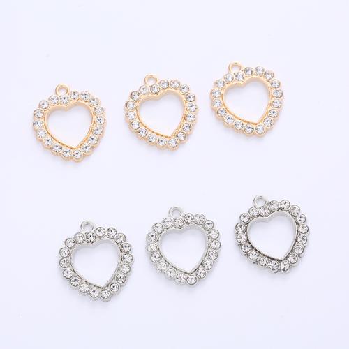 Zinc Alloy Rhinestone Pendants Heart plated DIY & with rhinestone Sold By Lot