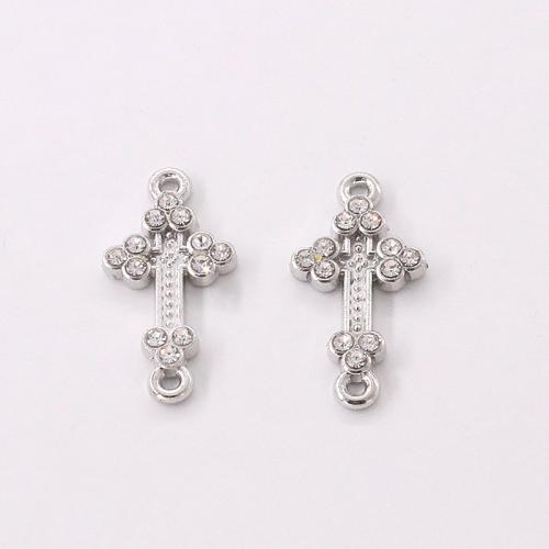 Cross Sinc Alloy nascóirí, plátáilte, DIY & le rhinestone, dath platanam, 21x10x2mm, 200ríomhairí pearsanta/Lot, Díolta De réir Lot