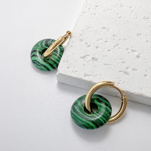 Huggie Hoop Drop Ohrringe, 304 Edelstahl, mit Naturstein, Modeschmuck & verschiedenen Materialien für die Wahl & für Frau, keine, 19x18mm, verkauft von Paar