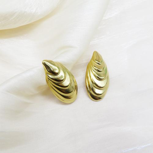 Cruach dhosmálta Graí Earrings, 304 Cruach dhosmálta, Shell, 18K óir plated, jewelry faisin & do bhean, órga, 46x23mm, Díolta De réir Péire