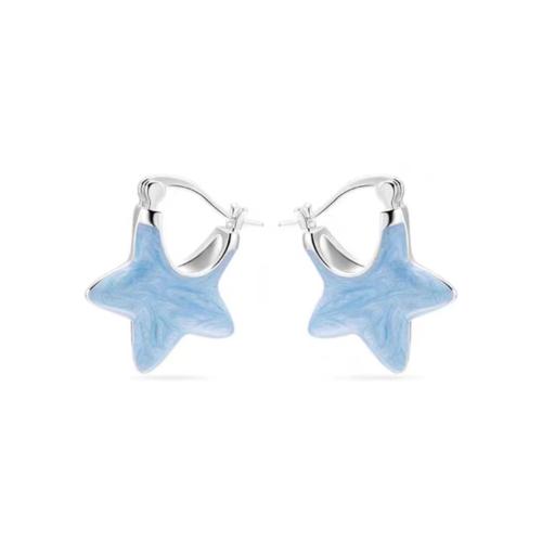 Zinc Alloy Oorbellen, Ster, mode sieraden & voor vrouw, blauw, 22mm, Verkocht door pair