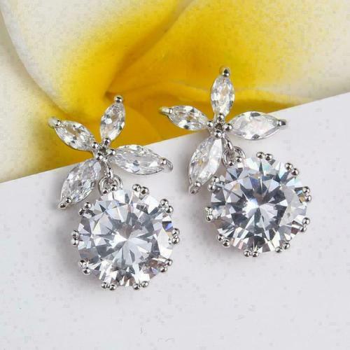 Boucles d'oreilles en laiton zircon cubique pavent, bijoux de mode & pavé de micro zircon & pour femme, 19mm, Vendu par paire