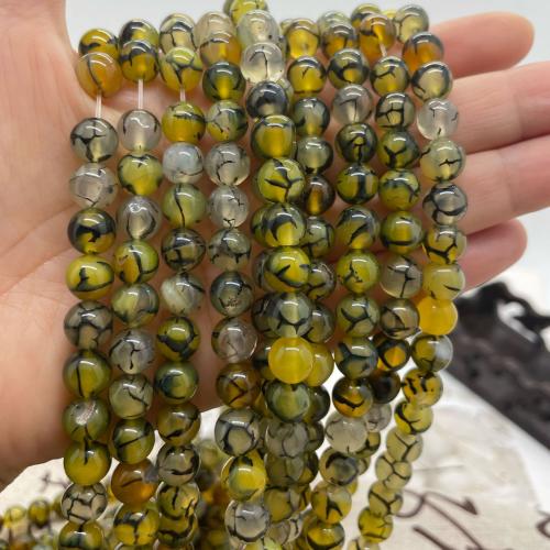 Perles agate veines de dragon naturelles, Rond, DIY & normes différentes pour le choix, Jaune, Vendu par Environ 38 cm brin