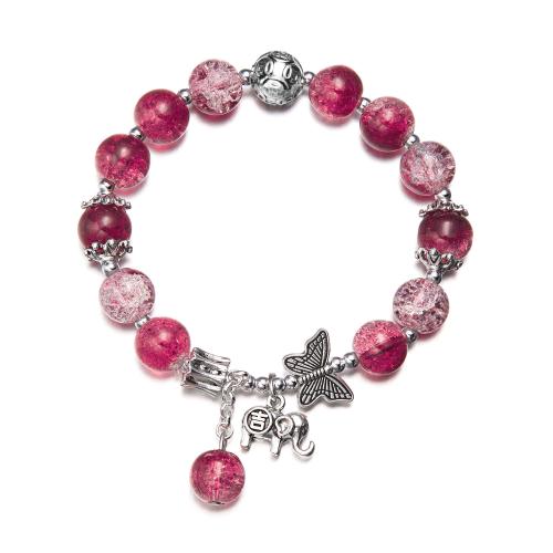 Bracelet de perles de verre, avec alliage de zinc, papillon, Placage de couleur argentée, bijoux de mode & pour femme, plus de couleurs à choisir, Longueur 18 cm, Vendu par PC