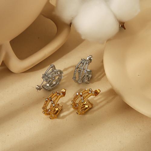 Roestvrij staal Stud Earrings, 304 roestvrij staal, plated, mode sieraden & met strass, meer kleuren voor de keuze, 13x22mm, Verkocht door pair